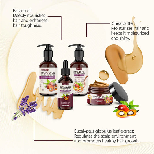 Batana Oil Hair Care Set - Volumizing Repair Treatment for Frizz & Split Ends