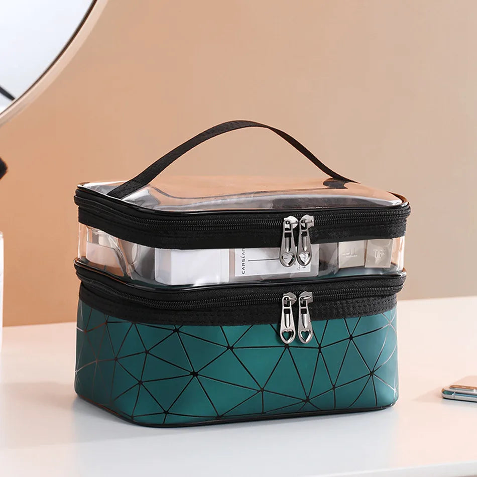 Double Transparent Cosmetic Bag - Large Capacity Travel Makeup Organizer