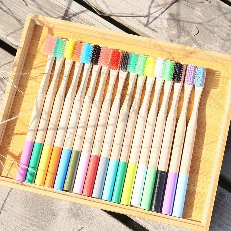 Bamboo Fiber Toothbrush Set - Eco-Friendly Soft Bristle (5 or 10 Pack)