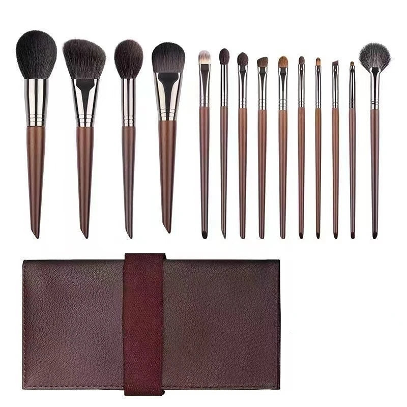 Natural Goat Hair Makeup Brush Set - 14 Piece Professional Kit