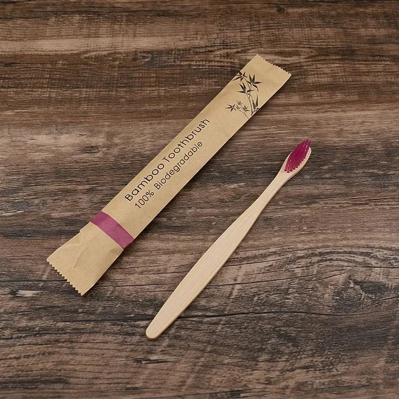 Colorful Bamboo Toothbrush Set - Charcoal Soft Bristle (10 Pack)