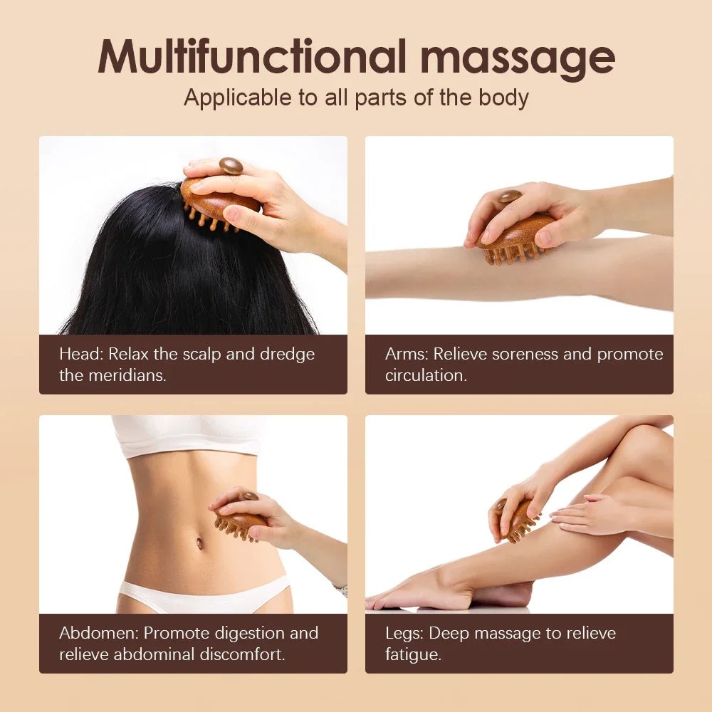 Sandalwood Massage Comb - Finger Ring Scalp Massager and Gua Sha Tool