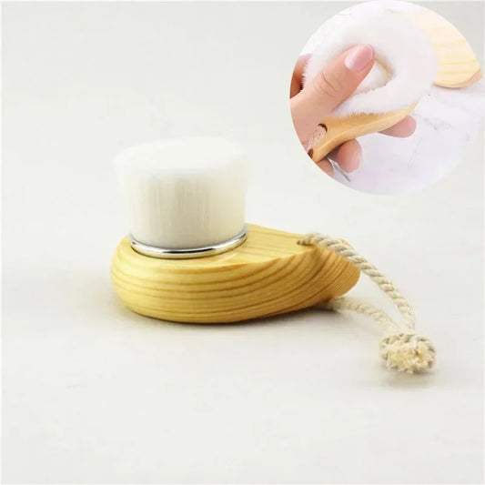 Wooden Handle Facial Cleansing Brush - Soft Manual Face Massager
