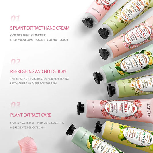 Avocado & Sakura Hand Cream Set - Moisturizing Repair Treatment (15 Pieces)