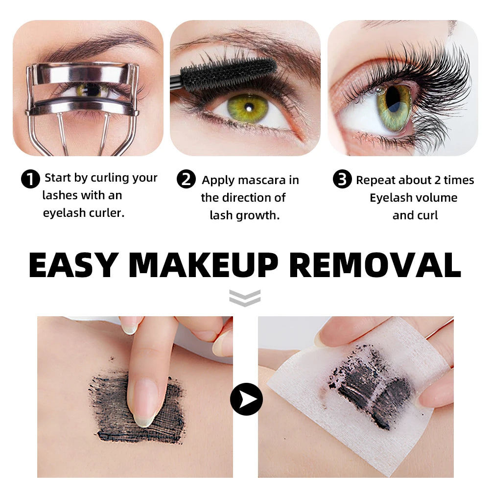 QIBEST 4D Silk Fiber Mascara - Waterproof Lengthening Volume Black