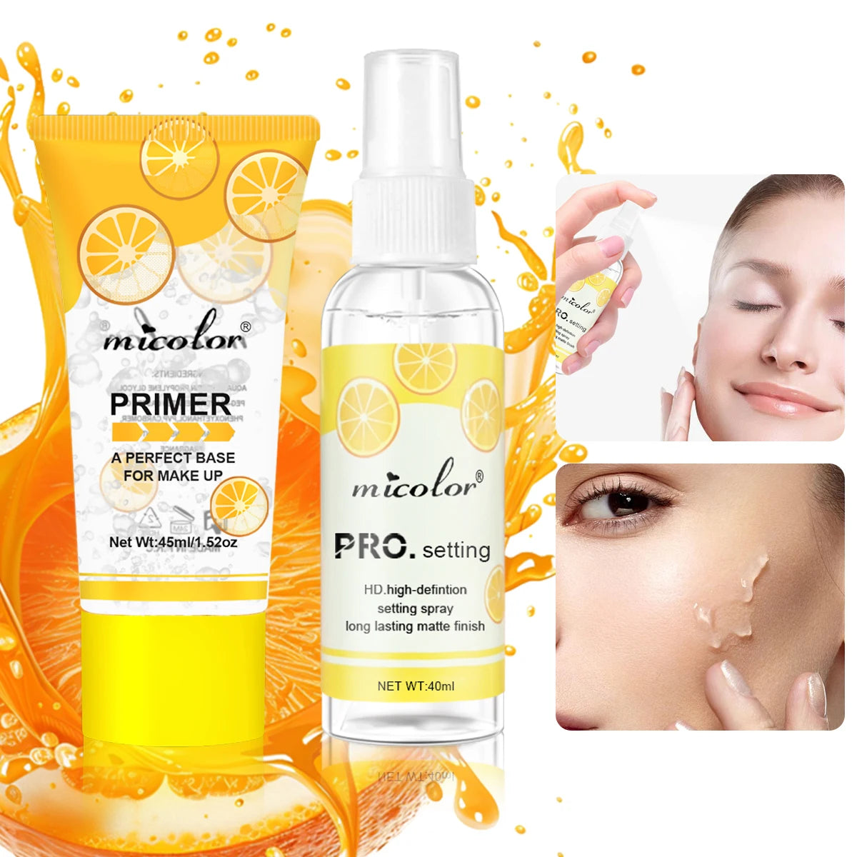 Makeup Primer & Setting Spray Set - Pore Minimizing Base & Finish