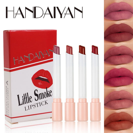 4-Piece Waterproof Lipstick Set - Long-Lasting Matte with Transparent Finish