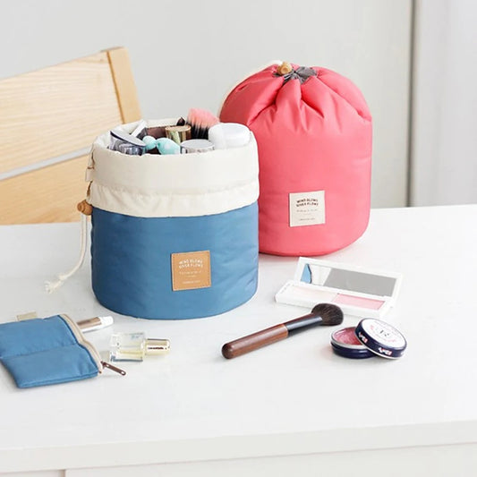 Lazy Drawstring Cosmetic Bag - Round Waterproof Makeup Organizer Pouch