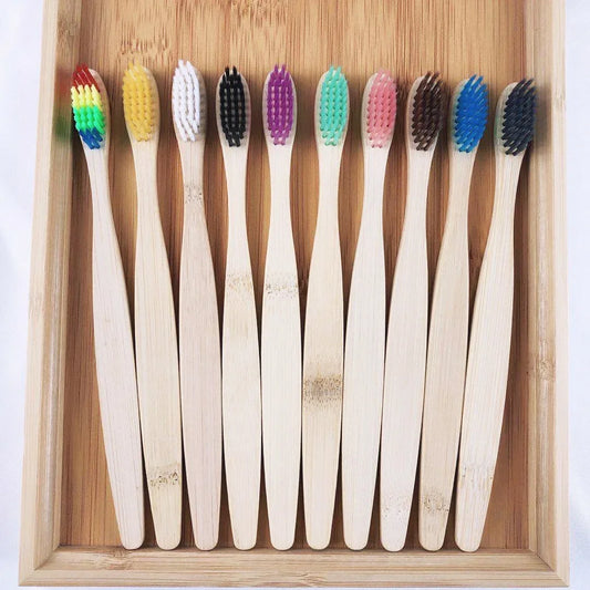 Colorful Bamboo Toothbrush Set - Charcoal Soft Bristle (10 Pack)