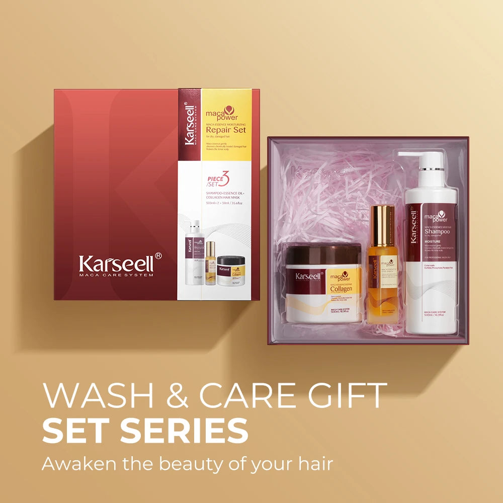 Karseell 3-Piece Hair Care Set - Collagen Mask, Argan Oil & Shampoo for Damaged Hair
