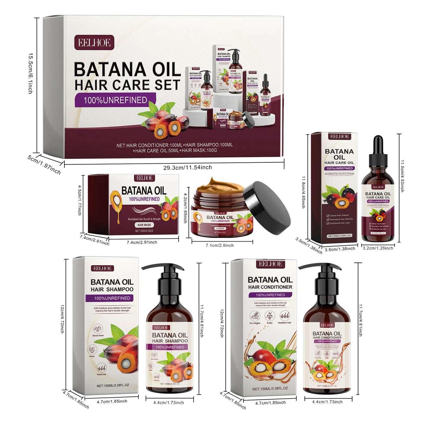 Batana Oil Hair Care Set - Volumizing Repair Treatment for Frizz & Split Ends