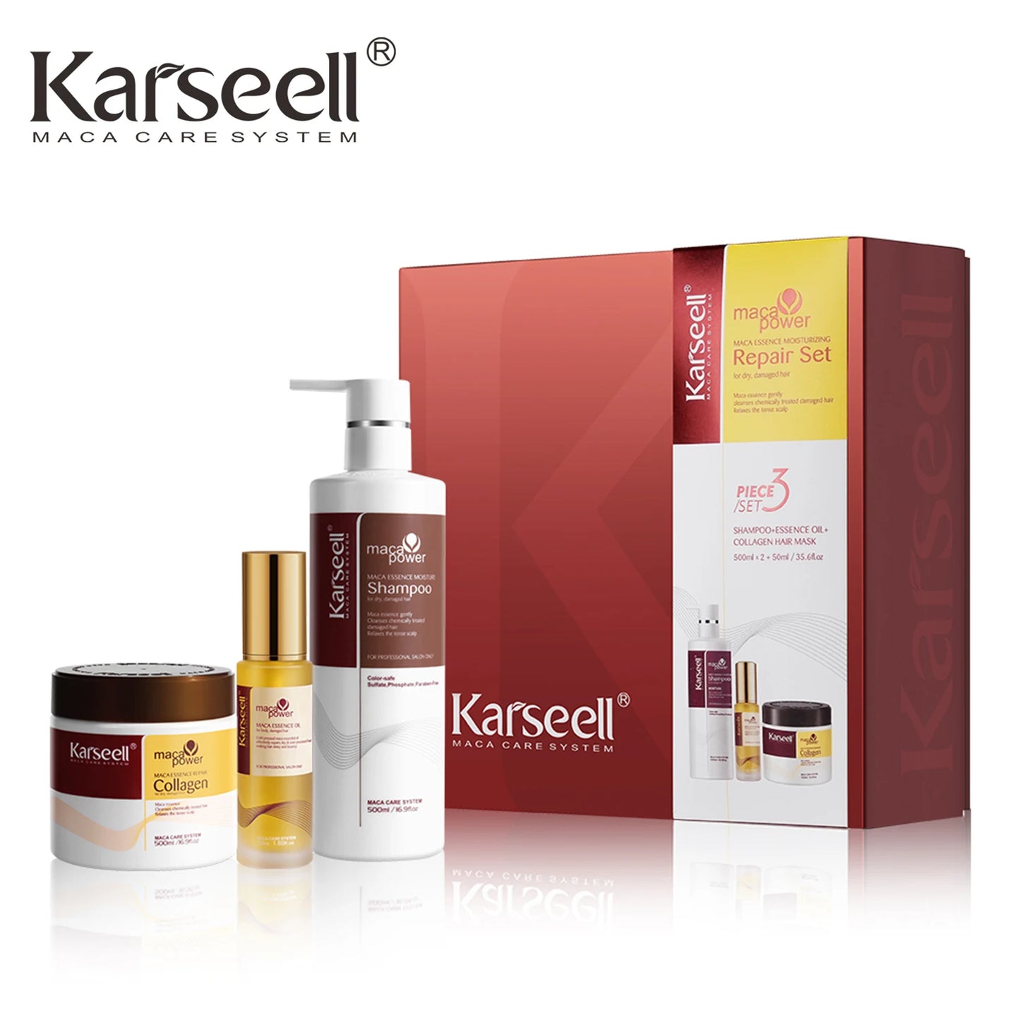 Karseell 3-Piece Hair Care Set - Collagen Mask, Argan Oil & Shampoo for Damaged Hair
