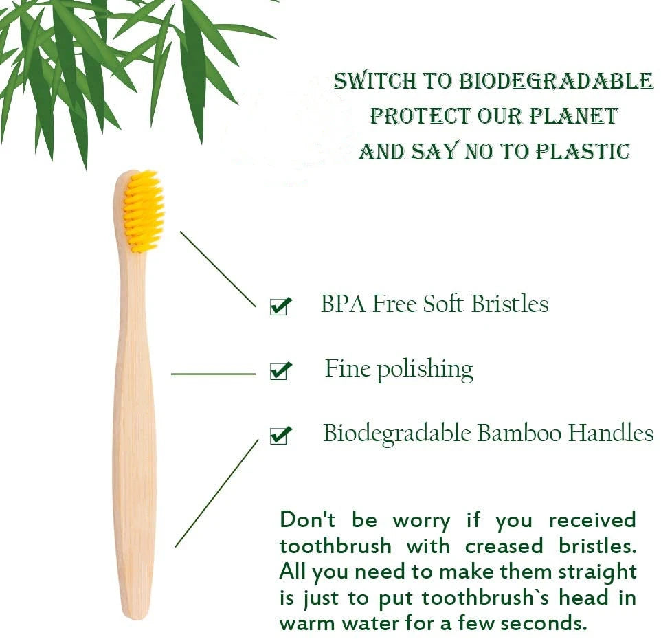 Organic Bamboo Toothbrush for Kids - Eco-Friendly Soft Bristle (10 Colors)
