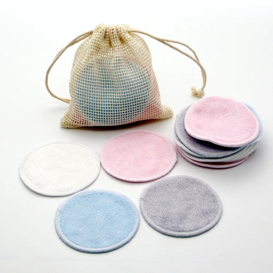 Reusable Bamboo Makeup Remover Pads - 12 Pack Washable Cotton Rounds