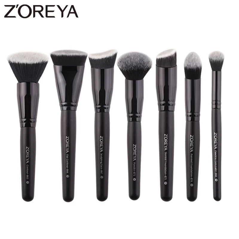 ZOREYA 7 Piece Black Makeup Brush Set - Eye & Face Kit