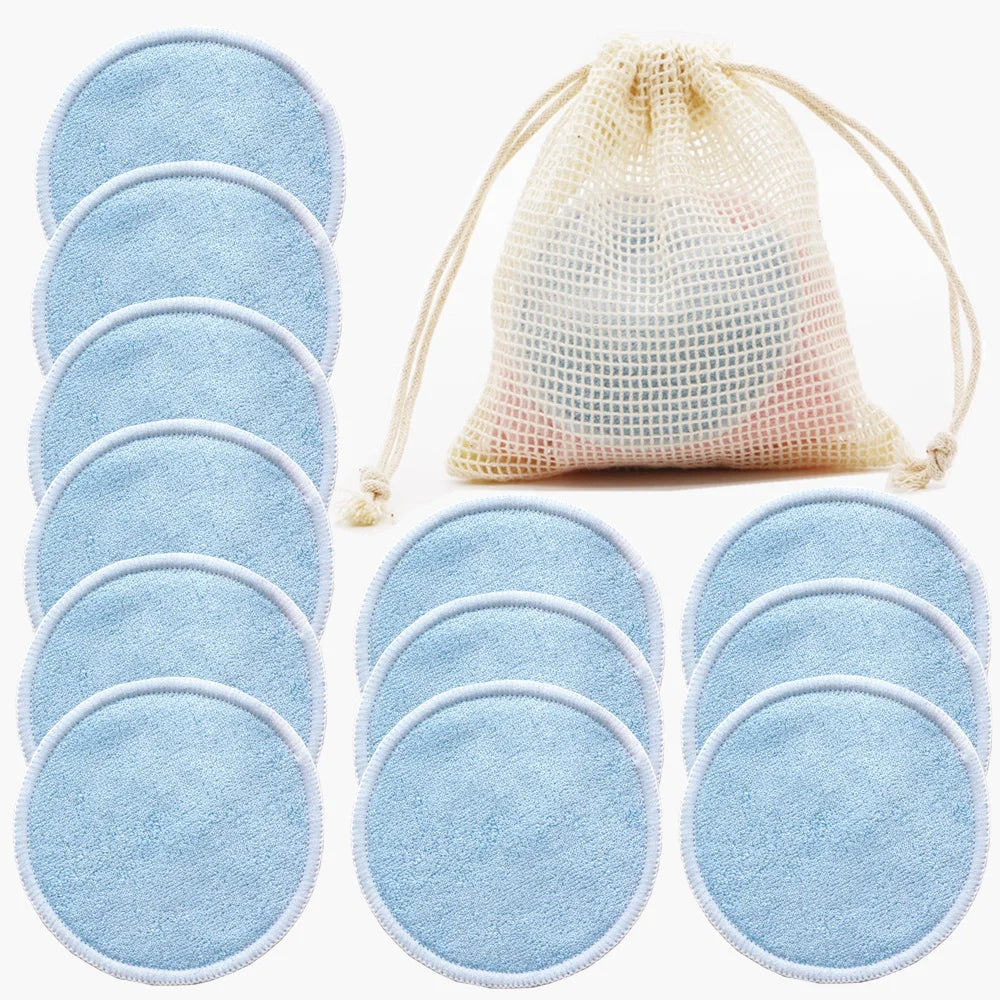Reusable Bamboo Makeup Remover Pads - 12 Pack Washable Cotton Rounds