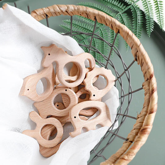 Wooden Animal Teether Set - Natural Beech Wood (10 Pieces)