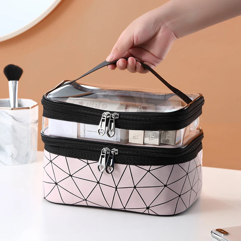Double Transparent Cosmetic Bag - Large Capacity Travel Makeup Organizer