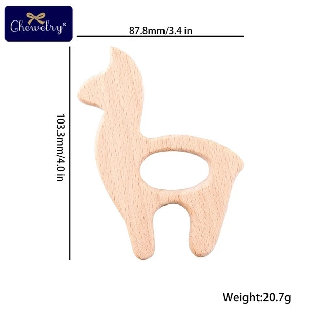 Wooden Animal Teether Set - Natural Beech Wood (10 Pieces)