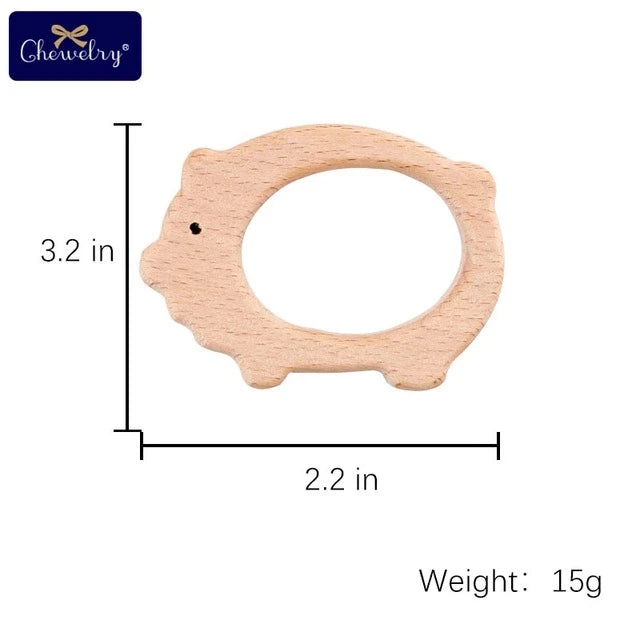 Wooden Animal Teether Set - Natural Beech Wood (10 Pieces)