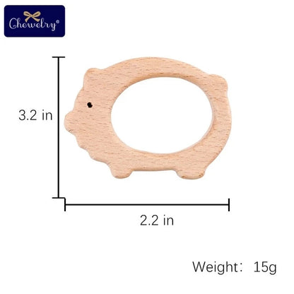 Wooden Animal Teether Set - Natural Beech Wood (10 Pieces)