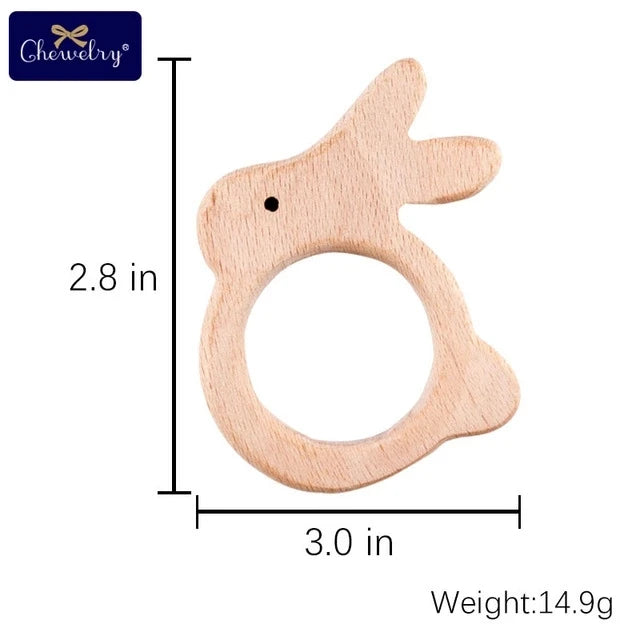 Wooden Animal Teether Set - Natural Beech Wood (10 Pieces)