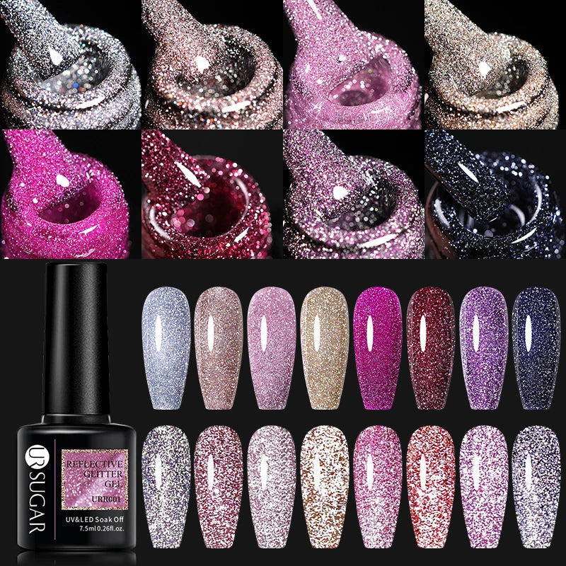 UR SUGAR 7.5ML Reflective Glitter Gel - Pink Sequins Nail Polish