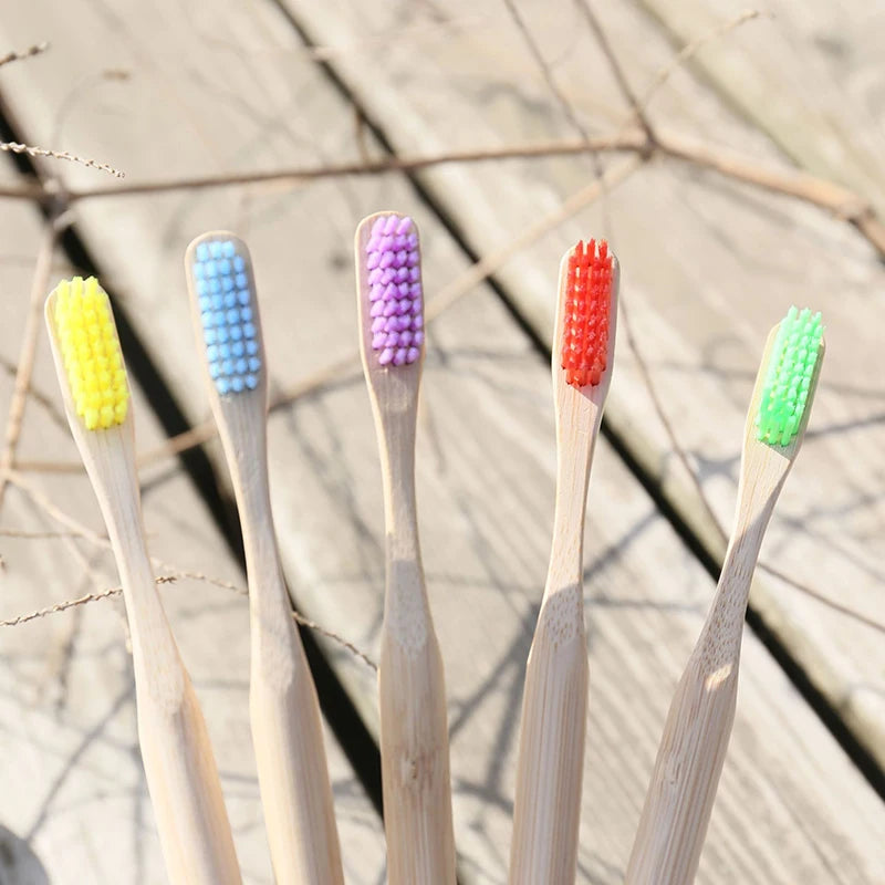 Bamboo Fiber Toothbrush Set - Eco-Friendly Soft Bristle (5 or 10 Pack)