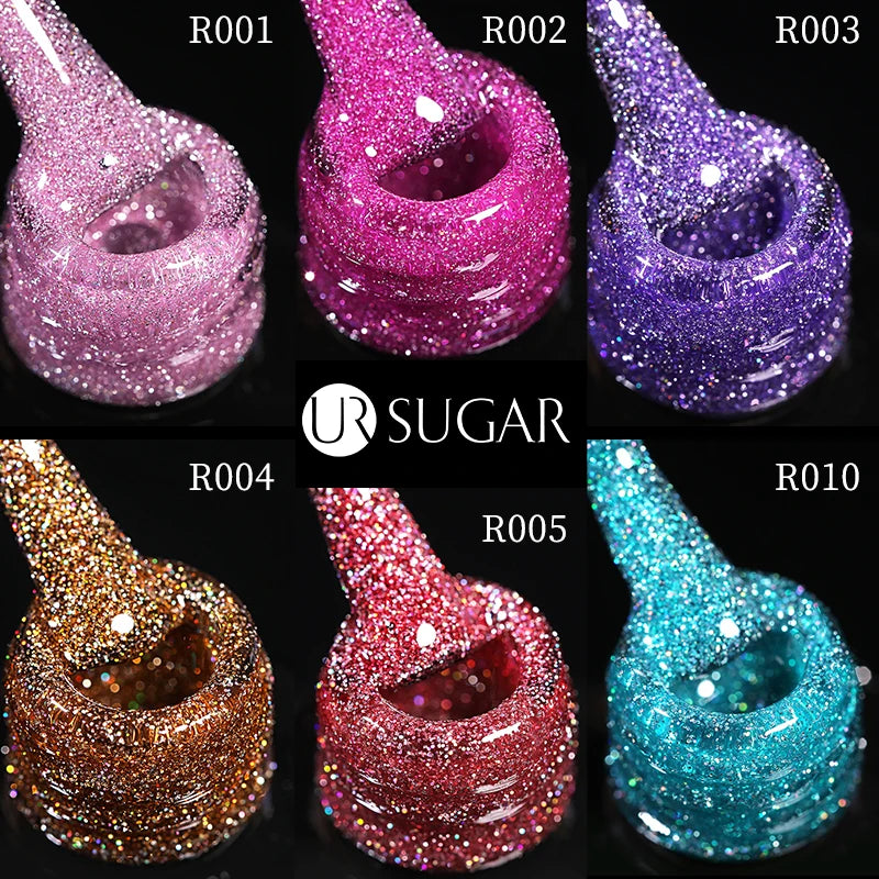 UR SUGAR 7.5ML Reflective Glitter Gel - Pink Sequins Nail Polish