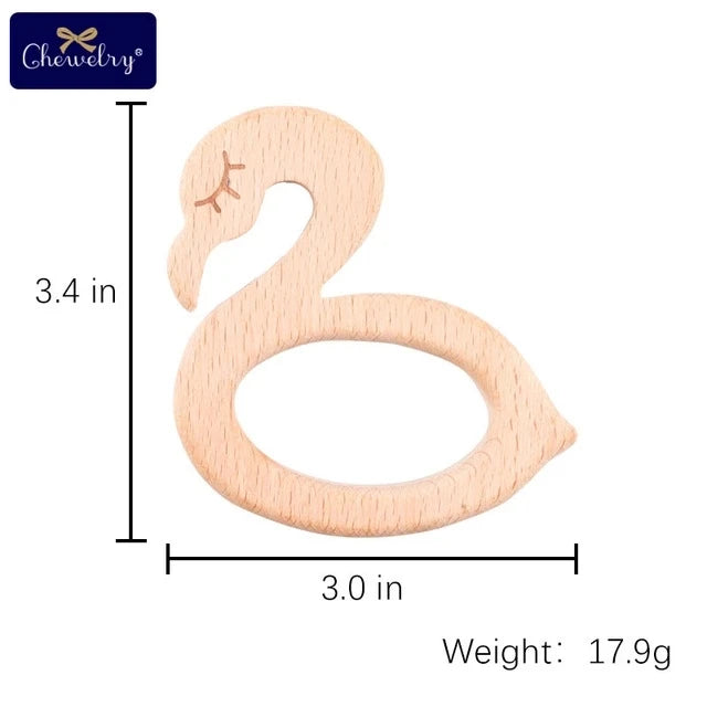 Wooden Animal Teether Set - Natural Beech Wood (10 Pieces)