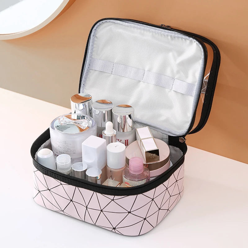 Double Transparent Cosmetic Bag - Large Capacity Travel Makeup Organizer