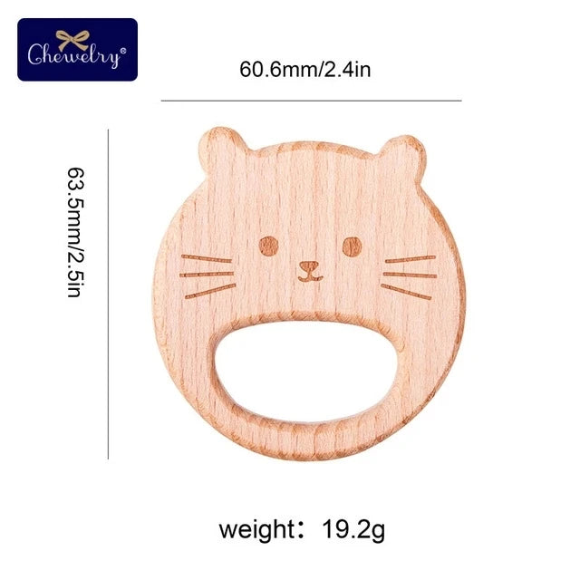 Wooden Animal Teether Set - Natural Beech Wood (10 Pieces)
