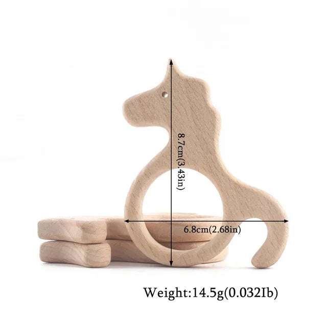 Wooden Animal Teether Set - Natural Beech Wood (10 Pieces)