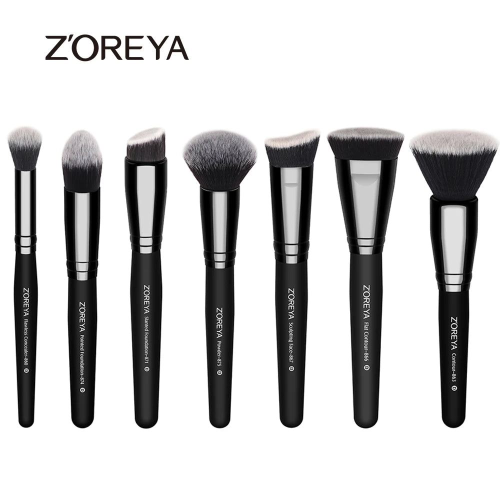 ZOREYA 7 Piece Black Makeup Brush Set - Eye & Face Kit