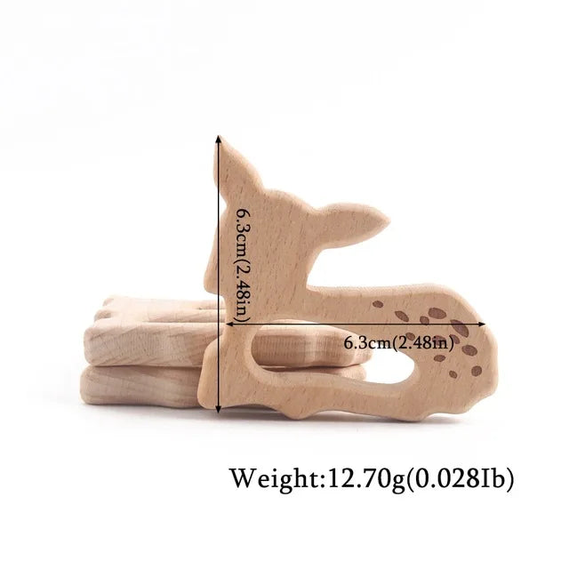 Wooden Animal Teether Set - Natural Beech Wood (10 Pieces)