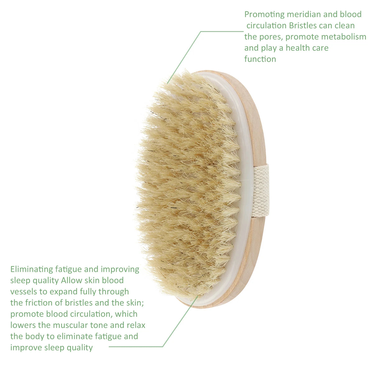 Natural Bristle Shower Brush - Wooden Dry Skin Body Brush for Spa