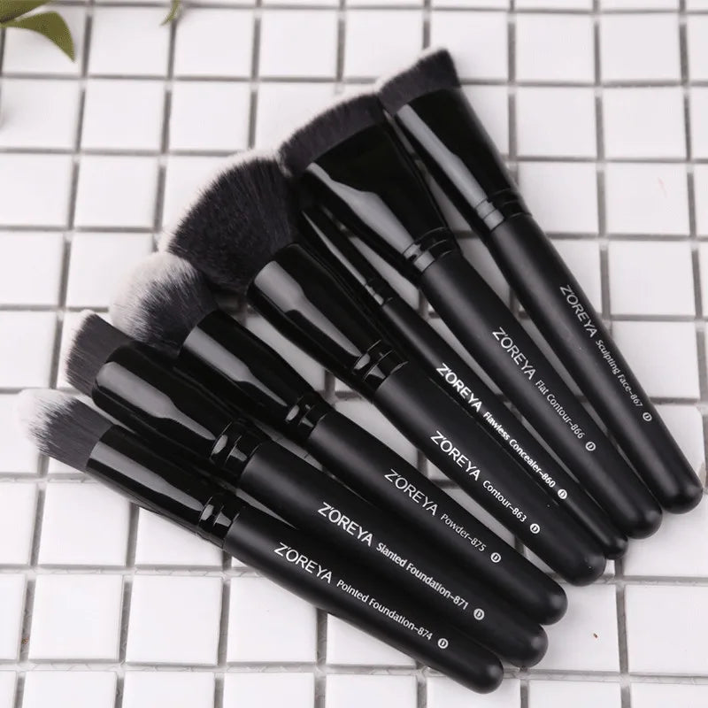 ZOREYA 7 Piece Black Makeup Brush Set - Eye & Face Kit