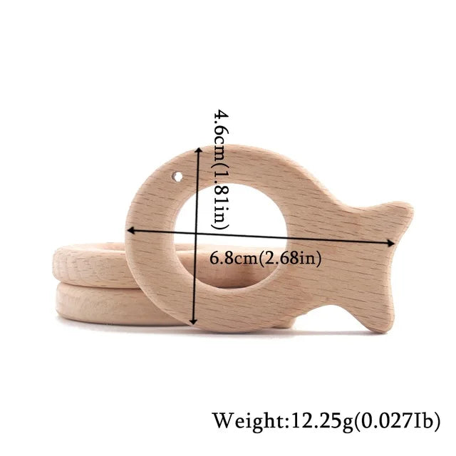 Wooden Animal Teether Set - Natural Beech Wood (10 Pieces)