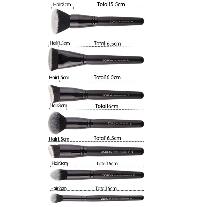 ZOREYA 7 Piece Black Makeup Brush Set - Eye & Face Kit