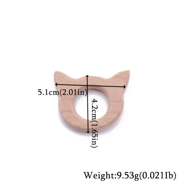 Wooden Animal Teether Set - Natural Beech Wood (10 Pieces)