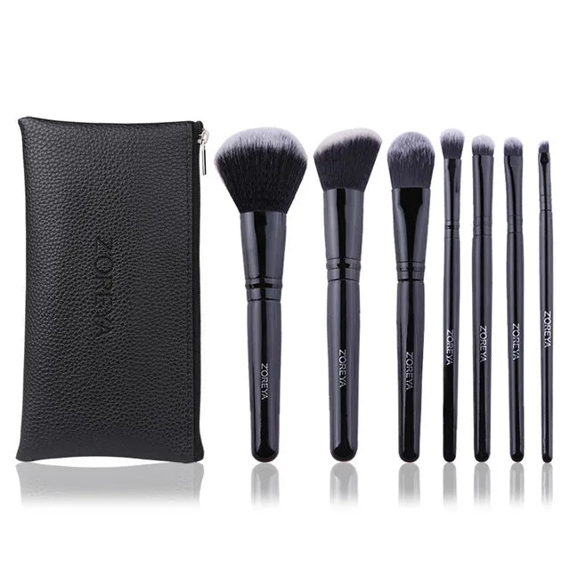 ZOREYA 7 Piece Black Makeup Brush Set - Eye & Face Kit
