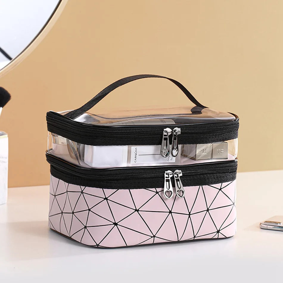 Double Transparent Cosmetic Bag - Large Capacity Travel Makeup Organizer