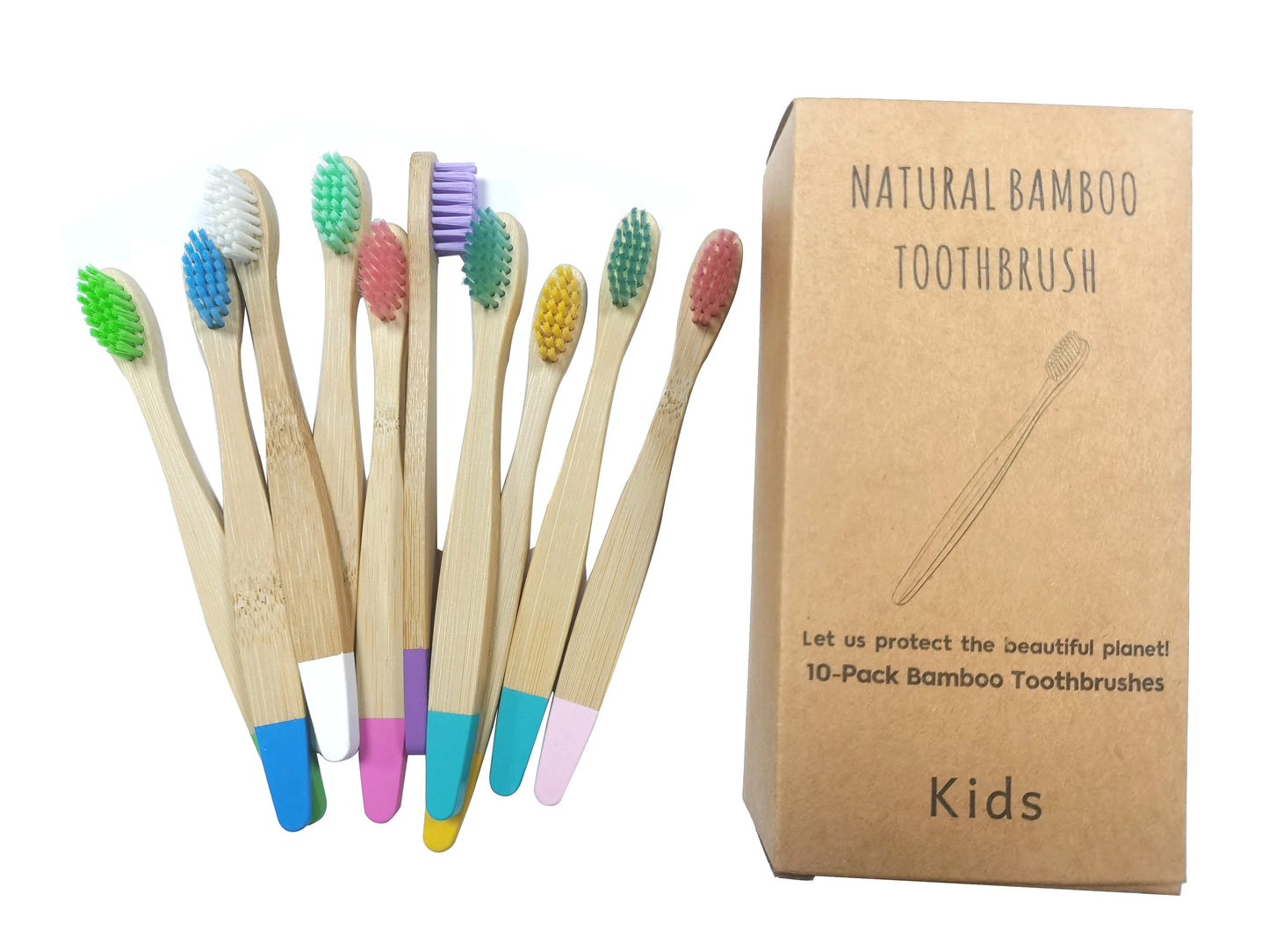 Organic Bamboo Toothbrush for Kids - Eco-Friendly Soft Bristle (10 Colors)