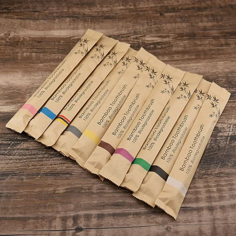 Colorful Bamboo Toothbrush Set - Charcoal Soft Bristle (10 Pack)
