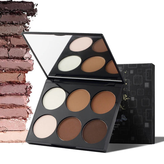 6-Color Highlighter & Contour Palette - 3D Bronzer Matte Face Makeup 14.5g