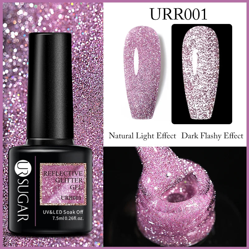 UR SUGAR 7.5ML Reflective Glitter Gel - Pink Sequins Nail Polish