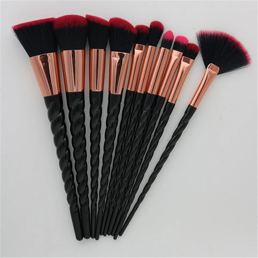 Unicorn Makeup Brush Set - 10 Piece Glitter Foundation & Eye Kit