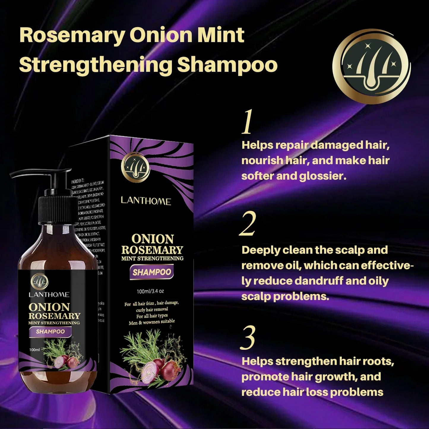 Hair Growth Thickening Shampoo - Rosemary & Onion Deep Cleansing Volumizing Treatment 500ml