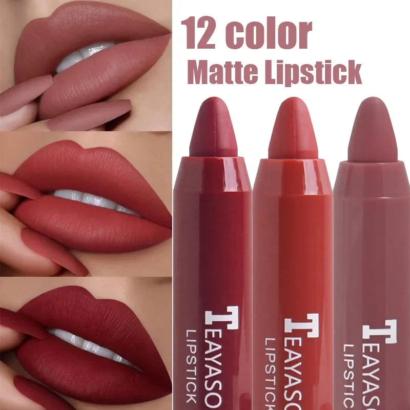 Velvet Matte Lipstick Pencil - Waterproof Lip Liner (12 Colors)