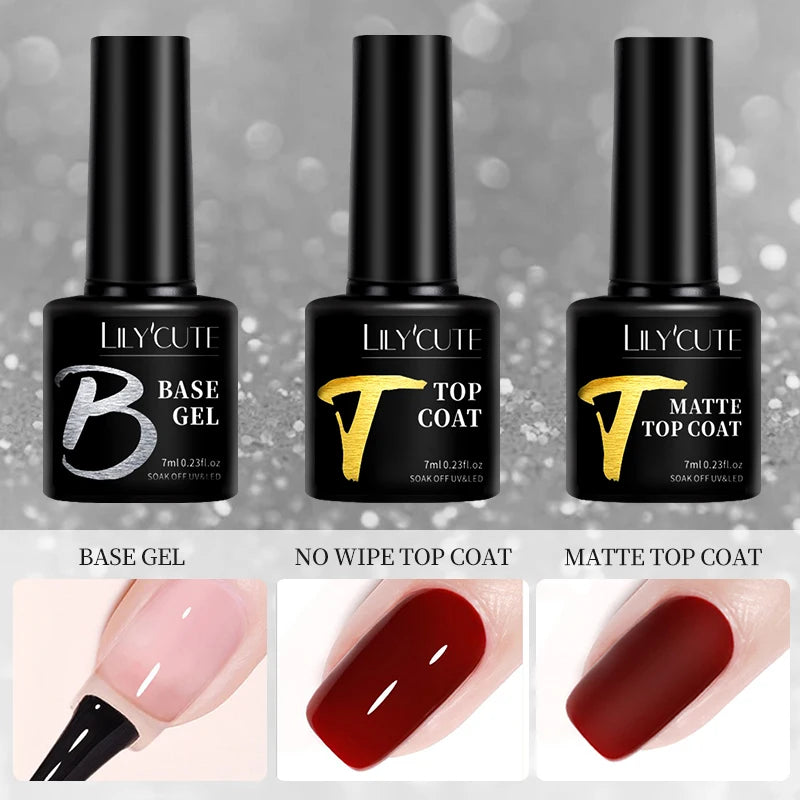 LILYCUTE 7ML Base & Top Coat UV Gel Nail Polish - No Wipe